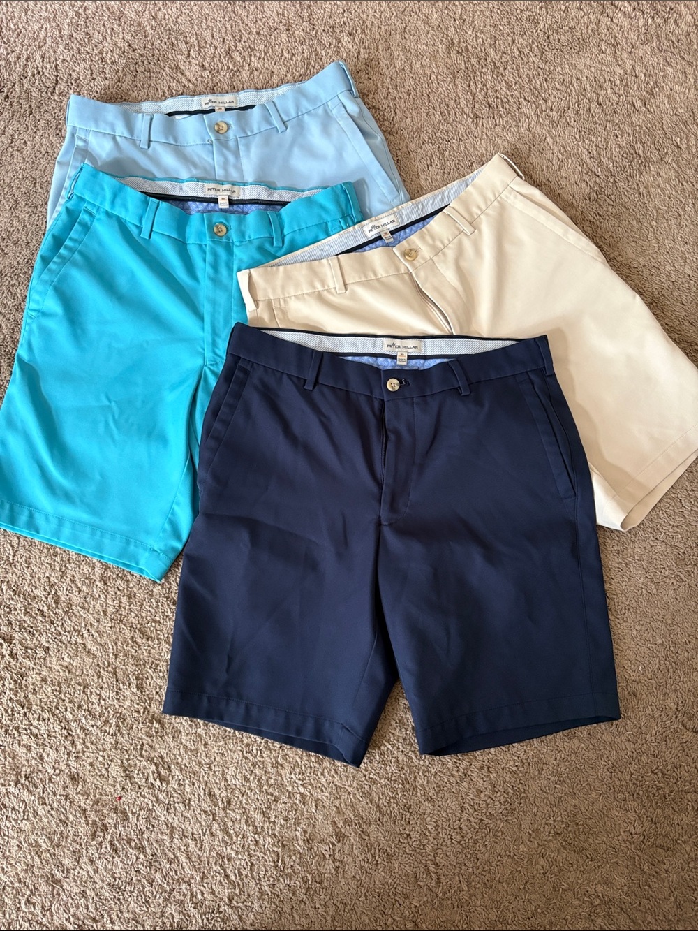 Peter Millar Men’s Navy, Light Blue, Turquoise & Cream Golf Shorts Set of 4
